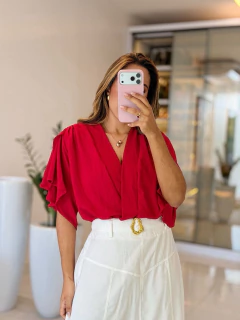 552 - Body crepe com poliamida | gola cruzada - loja online