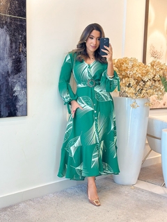 612 - Vestido Crepe | Manga longa detalhe botões - loja online