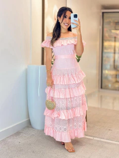 557 - Vestido linho com renda | estilo ciganinha - loja online