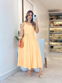 548 - Vestido linho | alça, acompanha o cinto - Loja Boa Forma