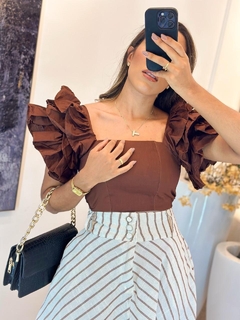1121 - Cropped tricoline | Manga babado - loja online