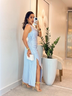 986 - Vestido seda | um ombro só, fenda lateral - comprar online