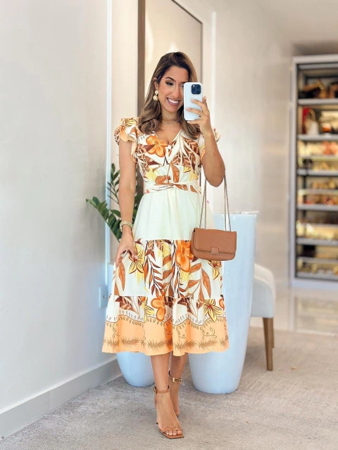 983 - Vestido Crepe | Manga dois babados - comprar online