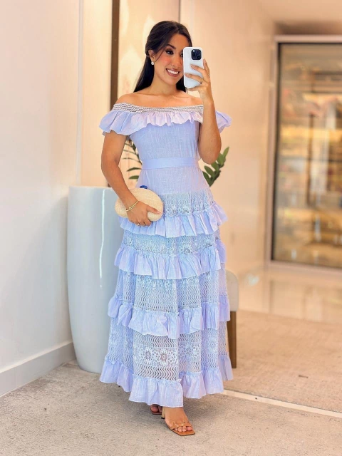 557 - Vestido linho com renda | estilo ciganinha - comprar online