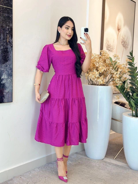 533 - Vestido viscolinho pipoquinha | manga bufante - comprar online