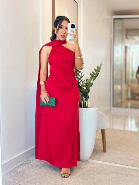 1027 - Vestido Seda | Detalhe no ombro - comprar online