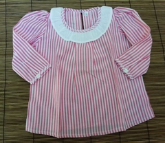 Blusa manga larga de batista bordada