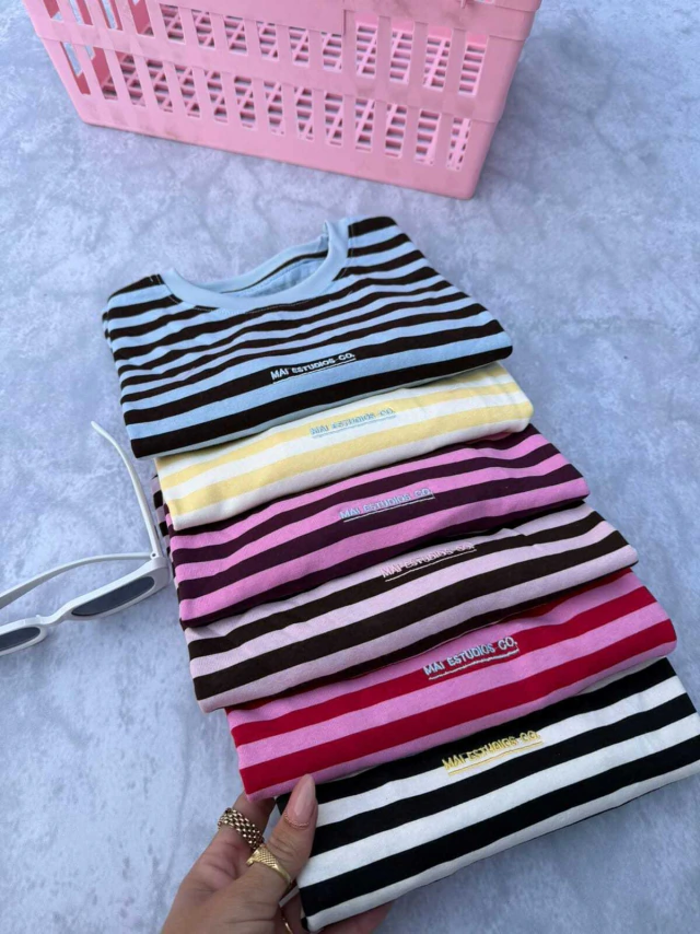 Remera rayada bordada