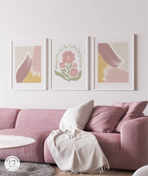 Conjunto 3 Quadros Decorativos - Floresce em Mim e Camadas do tempo I e II com margem
