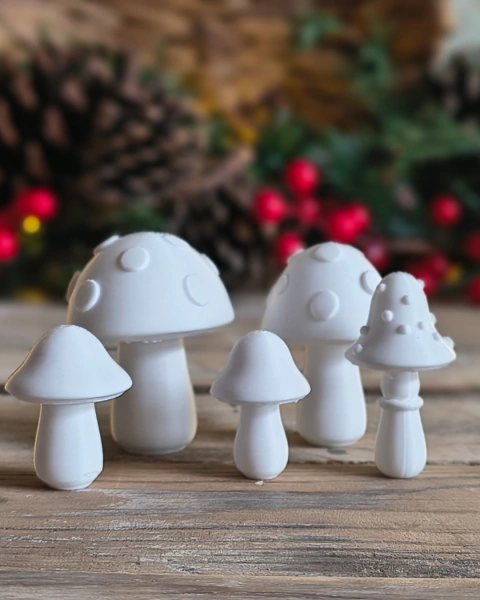 5 Honguitos decorativos color Blanco - CutterMakers