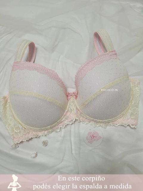 Corpiño L´amour (Taza soft artesanal ~ breteles acolchados) natural con rosa - comprar online