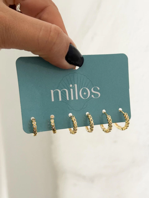 Trio de Argolas Pontilhadas Cravejadas no Banho de Ouro - comprar online