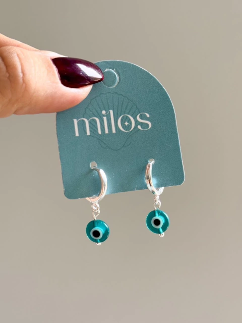 Argolinha Tranqueta Olho Grego Pedra Verde