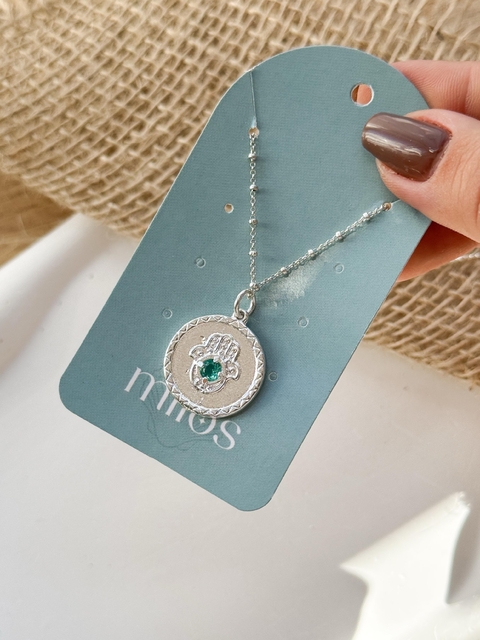 Colar Linha Mística Hamsá com Pedra Verde - comprar online