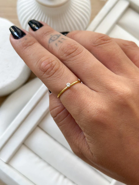 Anel Regulável Solitário Cravejado Banho de Ouro - comprar online