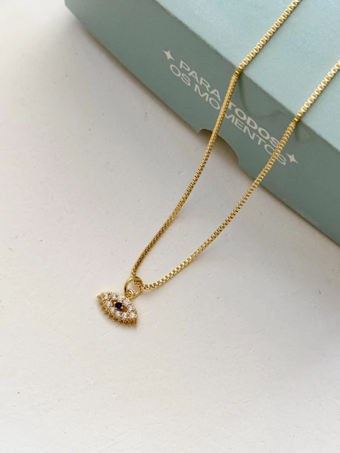 Colar Olhinho Grego Cravejado e Vazado no banho de ouro - comprar online