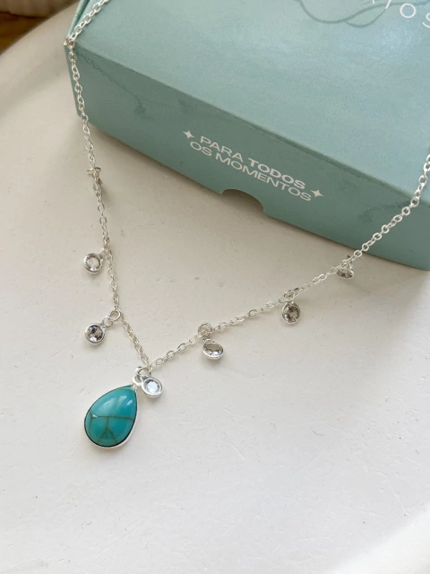 Choker Pedras Turquesas com Pontinhos de Luz - comprar online