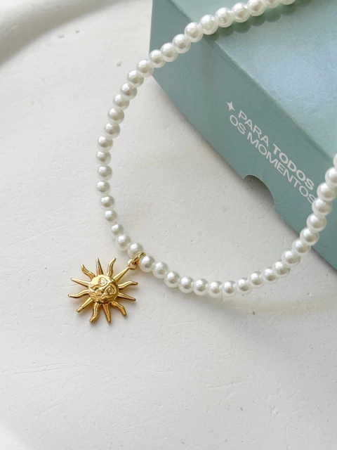 Choker Pérolas Sol Místico no banho de ouro - comprar online