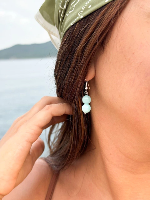 Brinco Gancho Pedras Verde Água