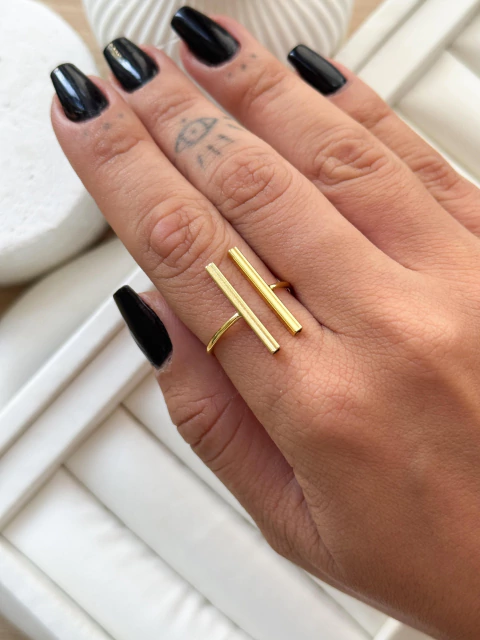 Anel Regulável Duas Barras no Banho de Ouro - comprar online