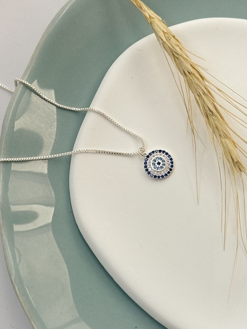 Colar Olho Grego Cravejado Zircônias Azul