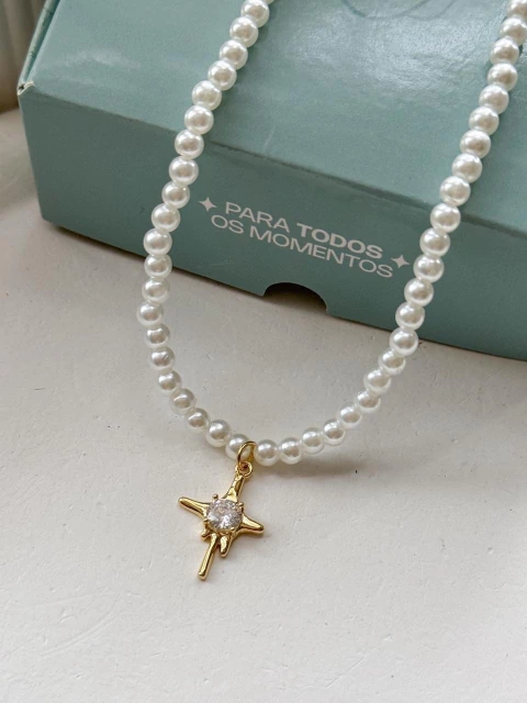Choker Pérolas Estrela de Belém no Banho de Ouro - comprar online