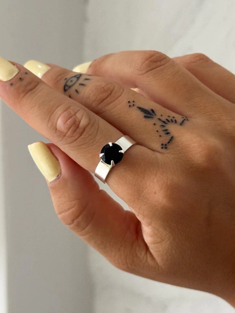 Anel Regulável Pedra Zircônia Preta G - comprar online