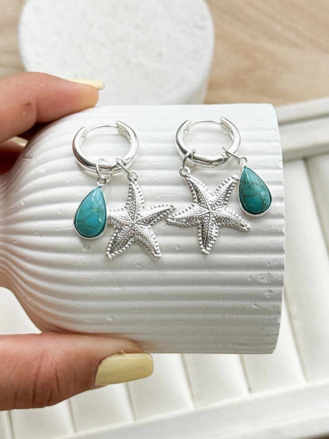 Argola Patuá Estrela do Mar e Pedra Turquesa (pingentes removíveis) - comprar online