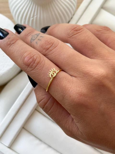 Anel Regulável Olhinho Grego Banhado a Ouro - comprar online