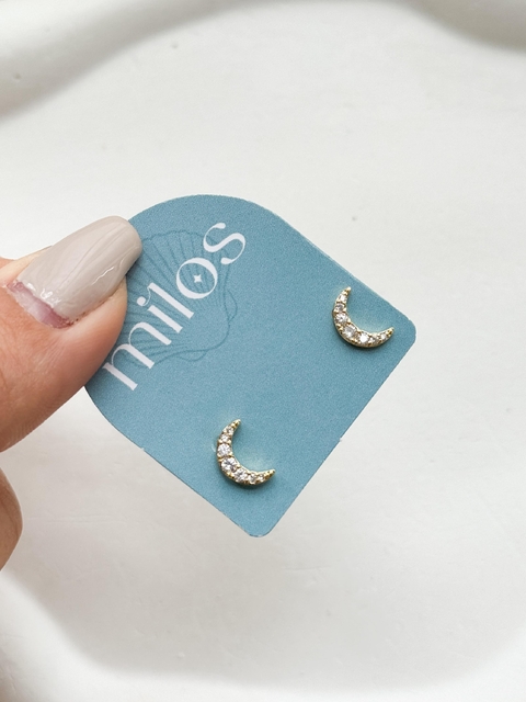 Brinco Lua cravejada no Banho de Ouro - comprar online