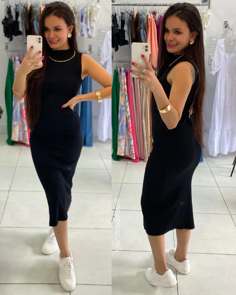 Vestido Canelado Renata - Preto - comprar online