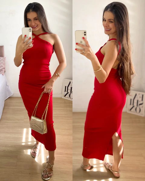 Vestido Canelado Dianna - vermelho