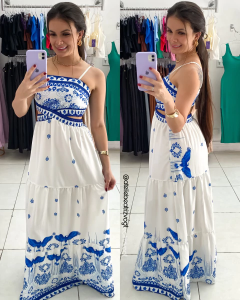 Vestido Longo Anitta - Branco/Azul