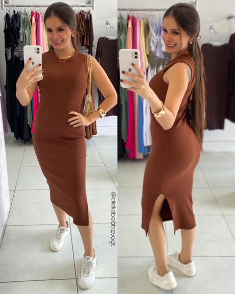 Vestido Canelado Renata - Marrom - comprar online