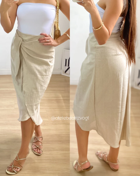 Saia Camila Midi Linho - Cru