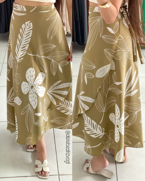 Saia Envelope Carmen Verde e Folhas