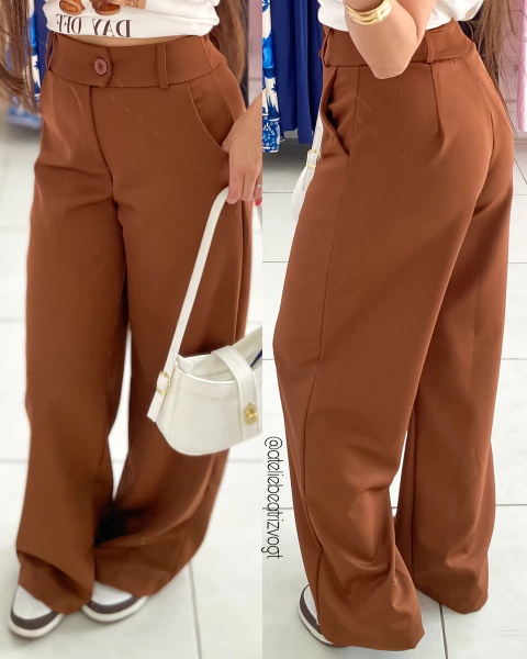 Calça Pantalona Nádia - Marrom Claro - comprar online