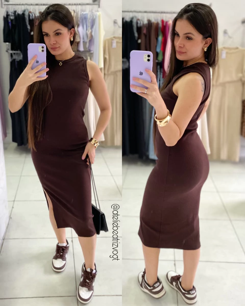 Vestido Canelado Renata - Café - comprar online