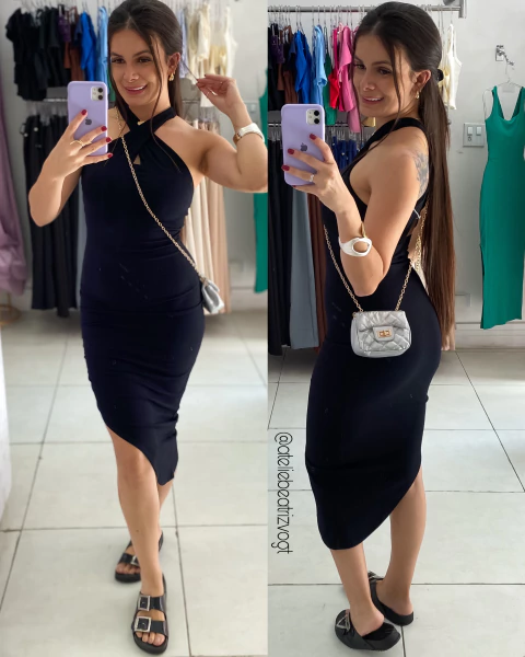 Vestido Canelado Loren - Preto