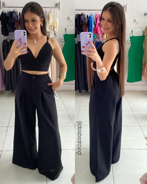 Conjunto Pantalona e Cropped Cris - Preto