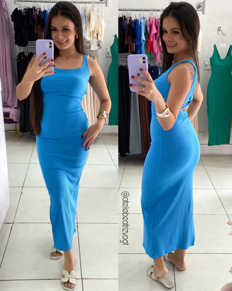Vestido Canelado Thainá - Azul Bebê