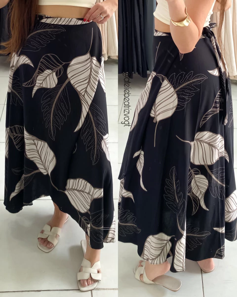 Saia Envelope Carmen Folhas Preto/Marrom