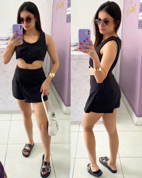 Conjunto Short e Colete Belle - Preto - comprar online