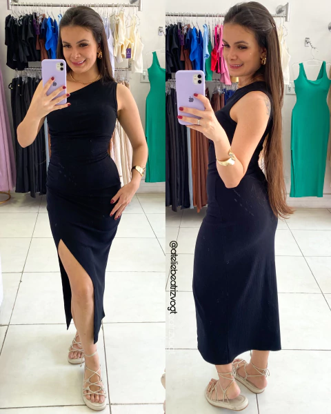 Vestido Canelado Nula Manga Josy - Preto
