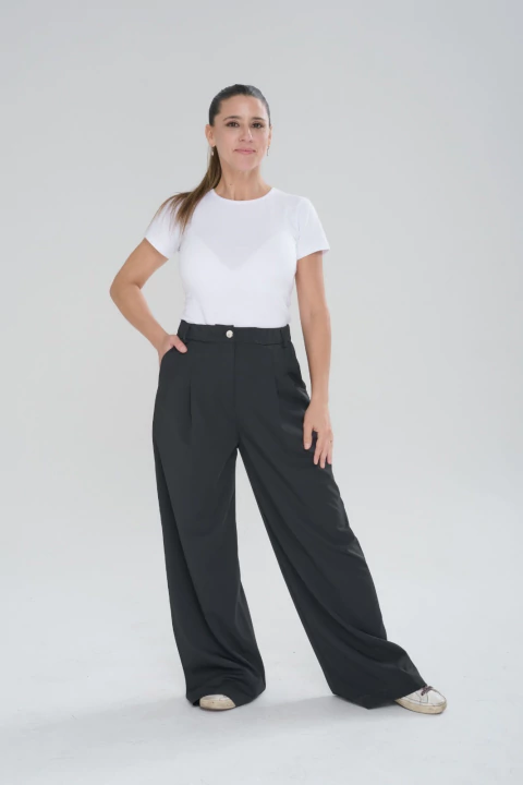 ART 2693 PALAZZO TWILL CON ELÁSTICO EN CINTURA BOTON PLASTICO.NEGRO