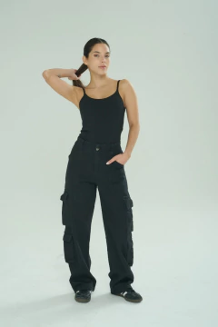 ART 2572 CARGO DE GABARDINA CON BOLSILLOS NEGRO - comprar online