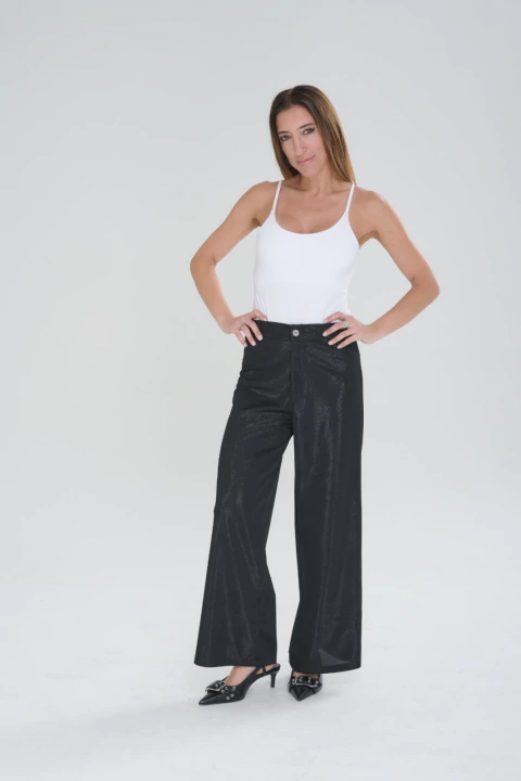 ART 2667 PANTALÓN PALAZZO HILADO DE LUREX NEGRO - comprar online