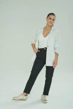 ART 2641 PANTALÓN SASTRERO CREPPE ANGOSTO NEGRO - Rock & Stories