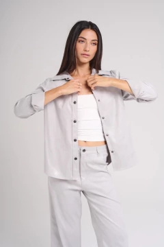 ART 2760 CAMISA DE GABARDINA ELASTICA CON PINCELADAS FOIL GRIS - Rock & Stories