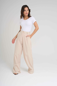 ART 2721 PANTALÓN SASTRERO SIN PINZA Y CON CINTURA ELÁSTICA NATURAL - Rock & Stories